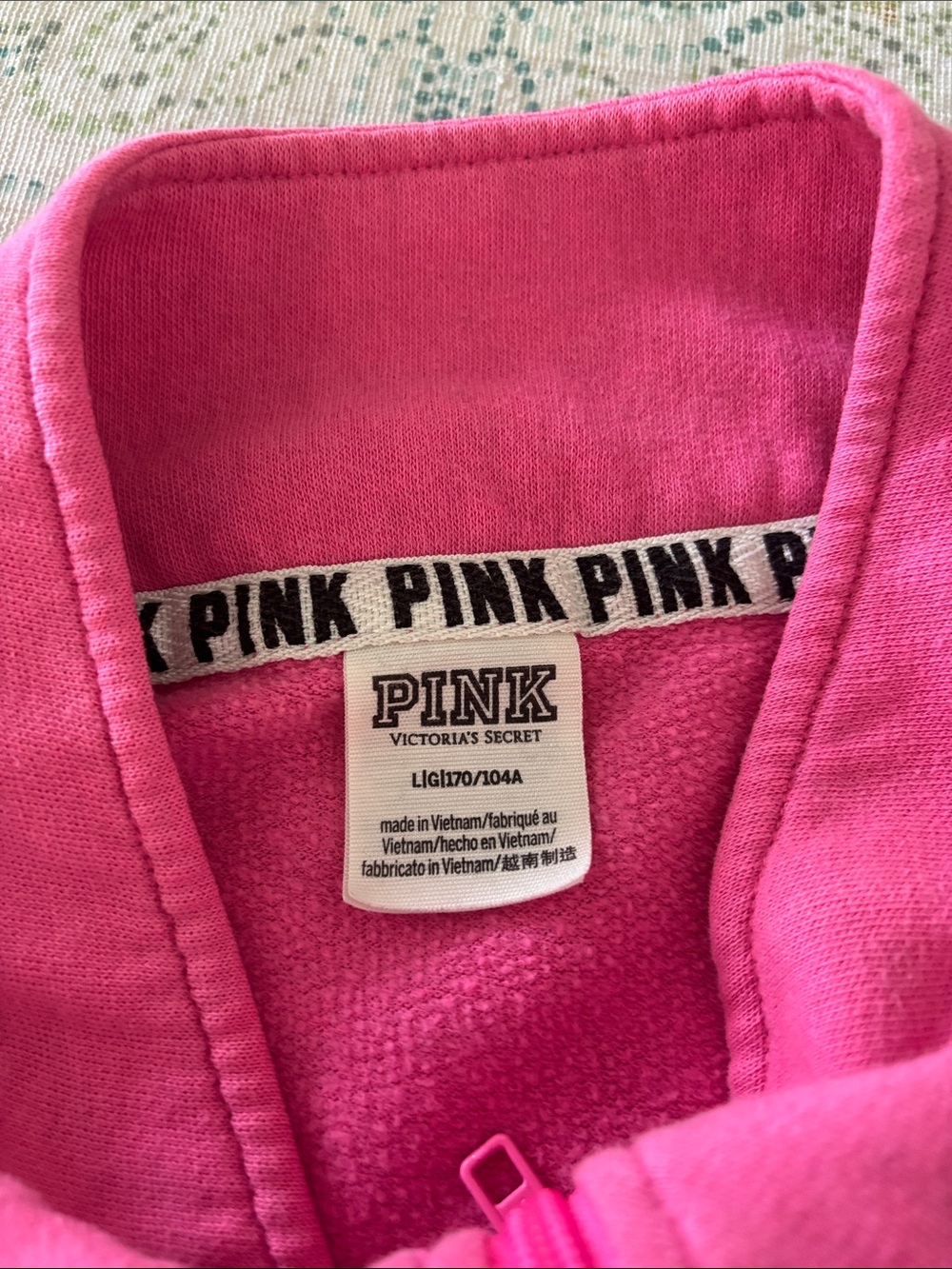 PINK Victoria's Secret Half-Zip Fleece Pullover - Hot Pink with White Logo - Picture 3 of 3